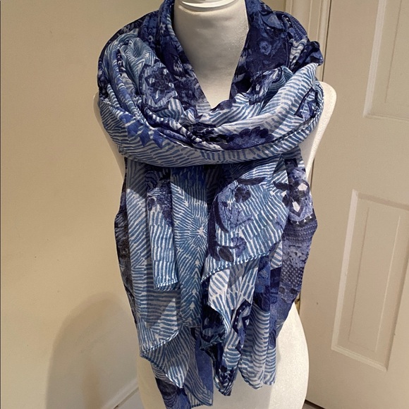 Desigual lightweight blue and white semi sheer oversized scarf - Picture 1 of 8
